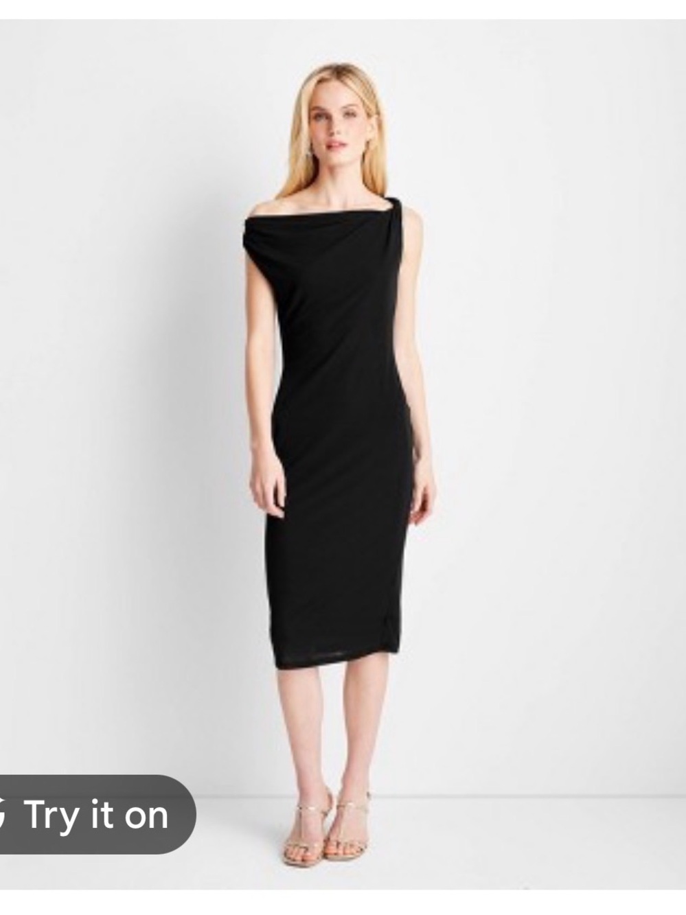 One-Shoulder Black Midi Dress